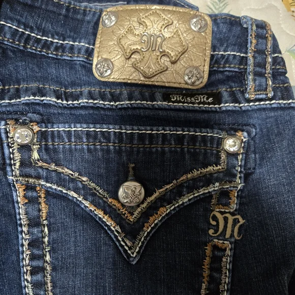 Miss Me Dark Blue Skinny Jeans with Silver Accents - Picture 3 of 11